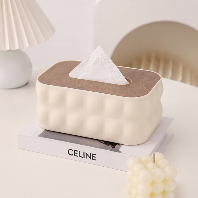 마구와구 우드 티슈 케이스 감성 인테리어 각티슈 커버 MHJ066, 아이보리, 1개