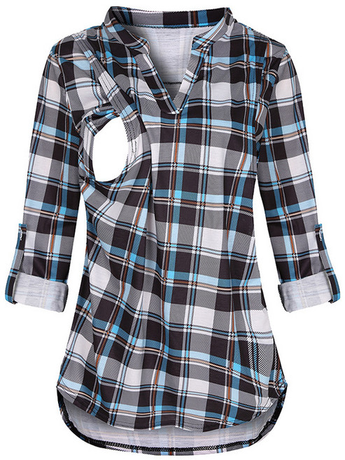 스타 브이넥 데일리 수유 임부 긴팔 셔츠 남방