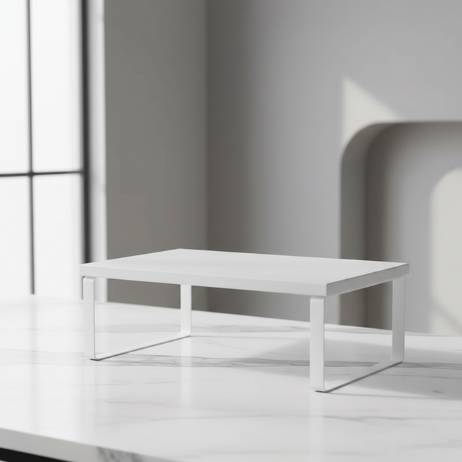 마켓피아 모니터 받침대 데스크 정리대 미니 테이블 대형 30 x 20 x 16.2 cm, 흰색 + 흰색 프레임