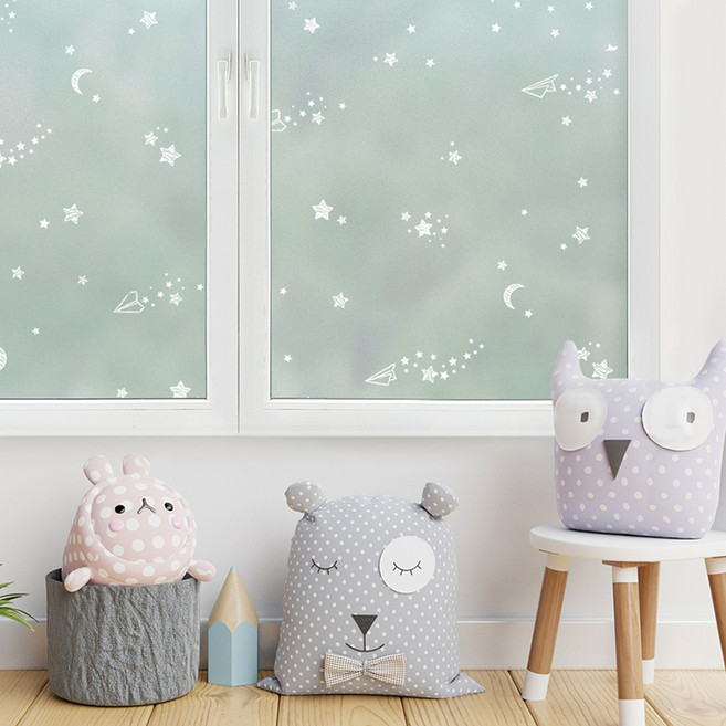 지엔홈 국내산 자외선차단 후면점착 유리창시트지, 미스티비행기