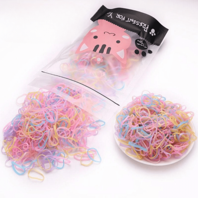 니즈유 튼튼 짱짱한 고탄력 대용량 고무줄 머리끈 도톰대형 500p