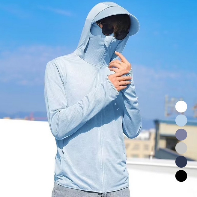 Elsso 男女通用 跑步 釣魚 登山 防曬帽 涼感 涼爽 透氣 長袖 連帽 拉鍊外套