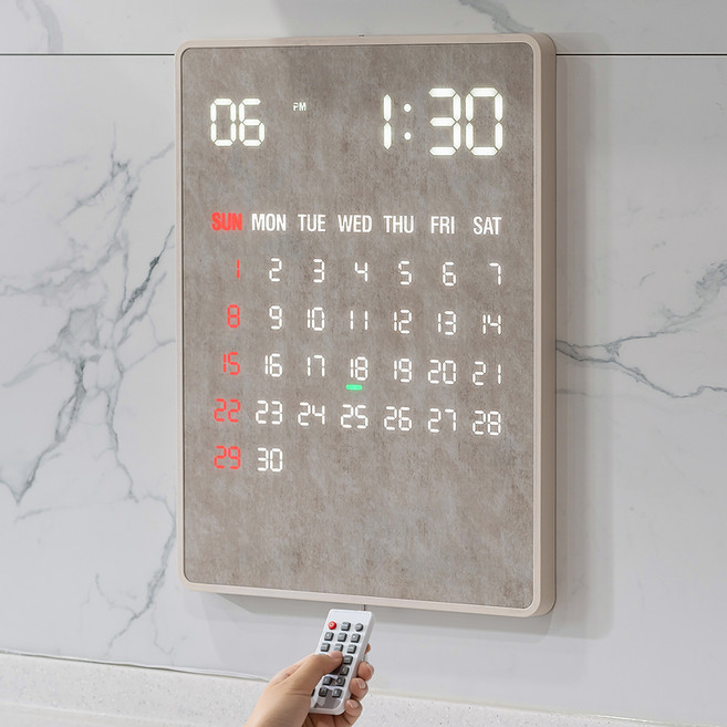 루나리스 국산 GPS수신 리멤버 인테리어 전자 달력 LED 벽시계, 마블크림
