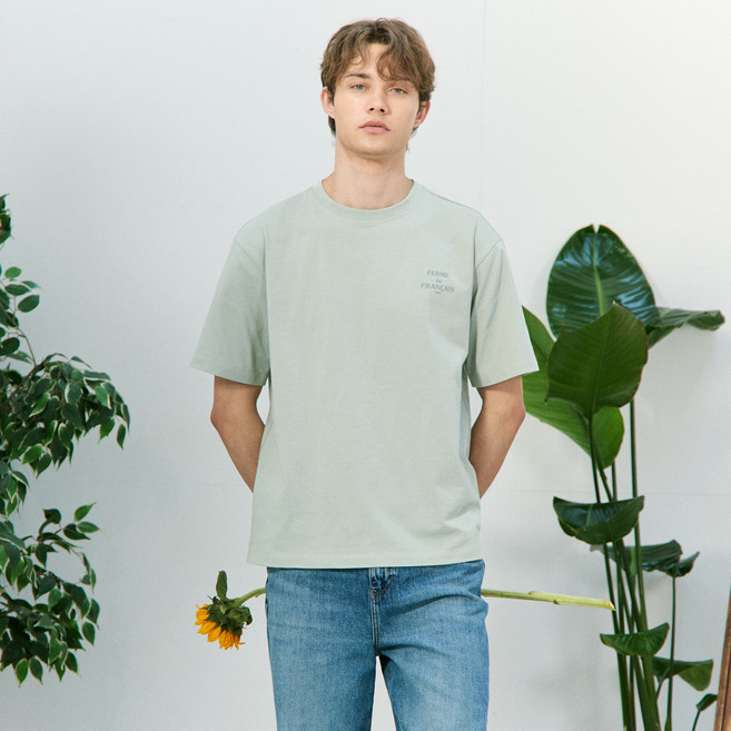 베이직하우스 남녀공용 면 20수 레귤러핏 프린트 반팔 티셔츠 LZTS3115