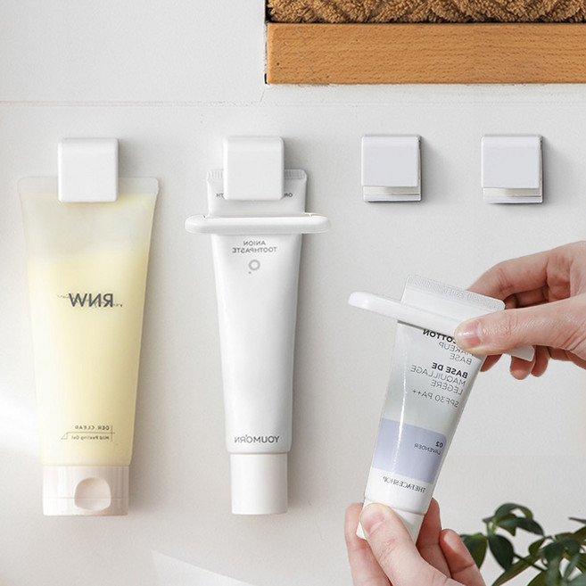 고씨네 간편케어 무타공 튜브클립 치약걸이 4p + 치약짜개 2p 세트, 화이트, 1세트