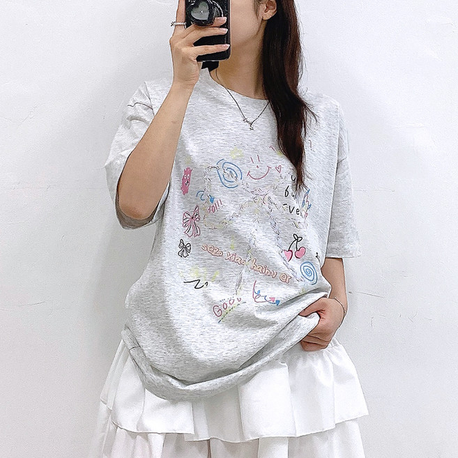 젤루나 여성용 순면100 라운드넥 오버핏 반팔 티셔츠 TH-51