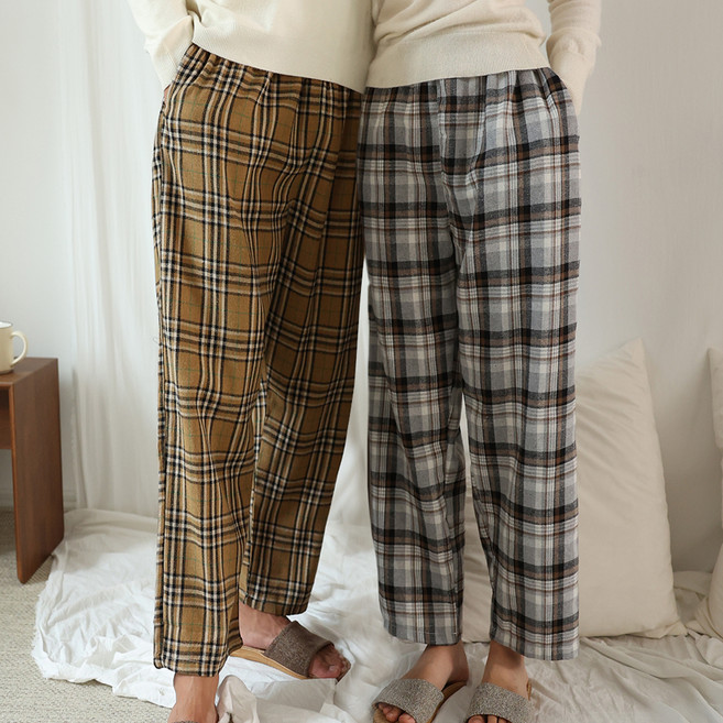 테라우드 클래식 면 기모 체크 파자마 바지 B타입 2p