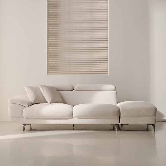 웰퍼니쳐 타엔 무빙헤드 코모도 패브릭 3.5인용 소파 우형 + 스툴 + 쿠션 1p 세트 방문설치, 아이보리