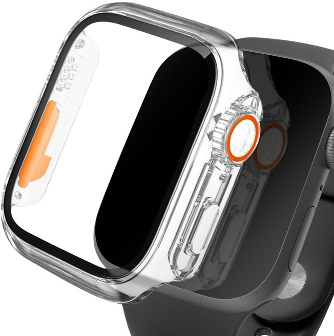 아이몰 애플워치 호환 울트라st 9H 강화유리 풀커버 프레임 케이스, 투명, 1개