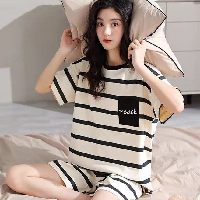 비올라 여성용 잠옷 반팔 티셔츠 + 반바지 세트 Vio0026