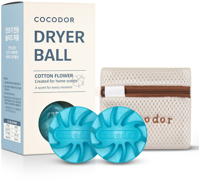 코코도르 건조기볼 2p + 전용파우치 세트, 코튼 플라워, 1세트