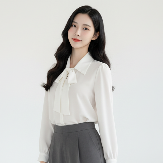 MARKETPIA 女款春季蝴蝶結長袖襯衫