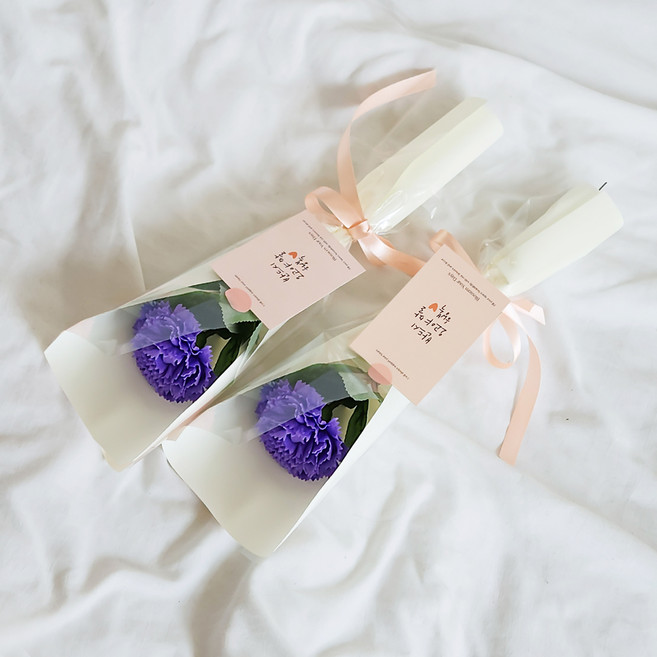아스파시아 메시지 2p + 조화 플르 카네이션 한송이 비누 꽃다발 2p 세트 반드시 오고야 말 행복, 퍼플, 2개