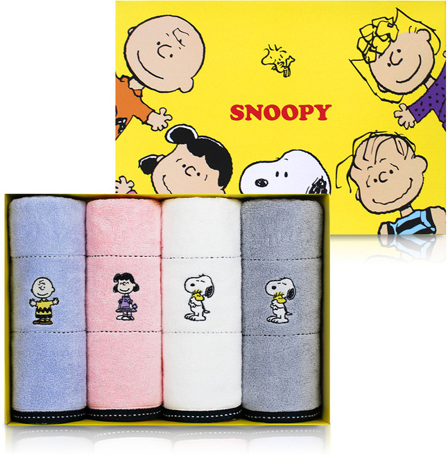 송월타월 스누피 프렌즈 40 수건 140g 30수 면사 4p 선물세트, 랜덤발송, 1세트