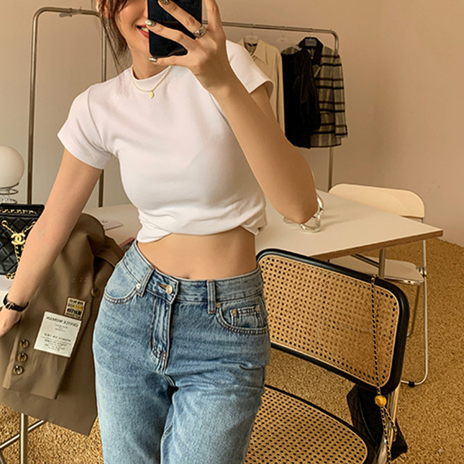 엘쏘 여성용 데일리 코디 탄탄 기본 반팔 티셔츠