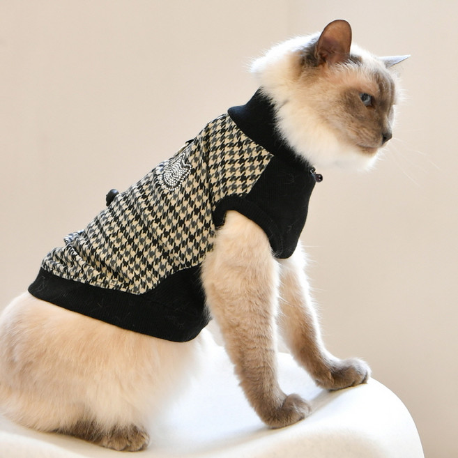 캐츠피아 반려동물 산책 실내복 헤이즐 하네스 티셔츠, 블랙, 1개