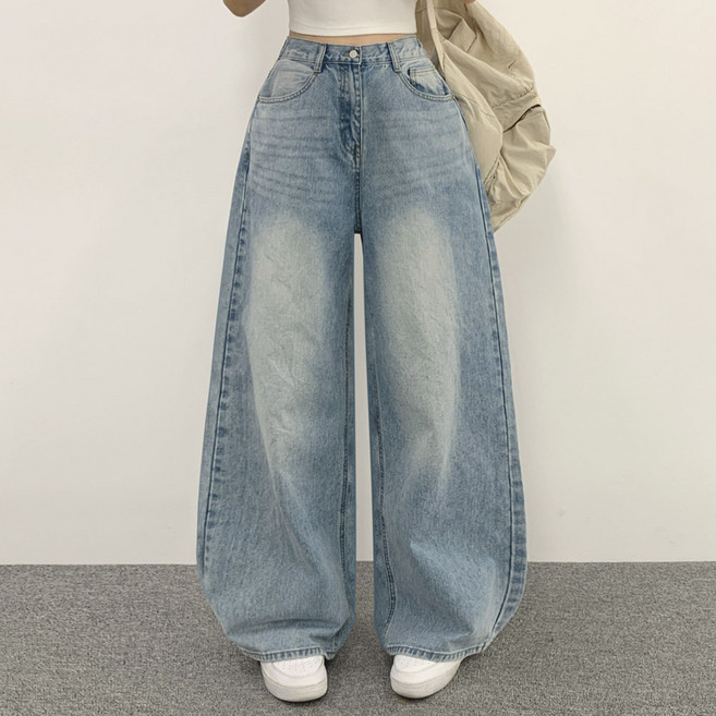 위드후이린 여성용 숏/기본/롱 기장 어썸 뒷밴딩 와이드 일자 데님 팬츠