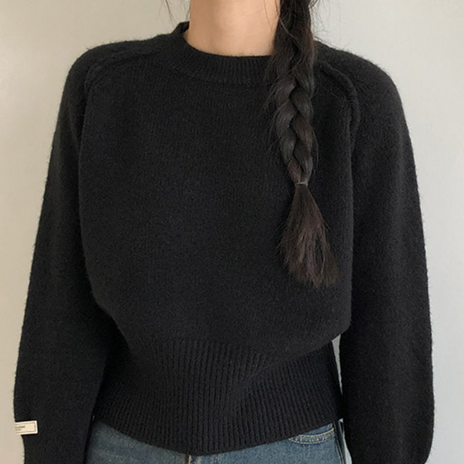 메이첼 여성용 얀 고급 세미크롭 라운드넥 니트 스웨터 10849