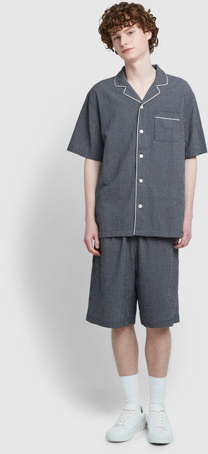 JAJU男款棉質人造絲5分睡衣組