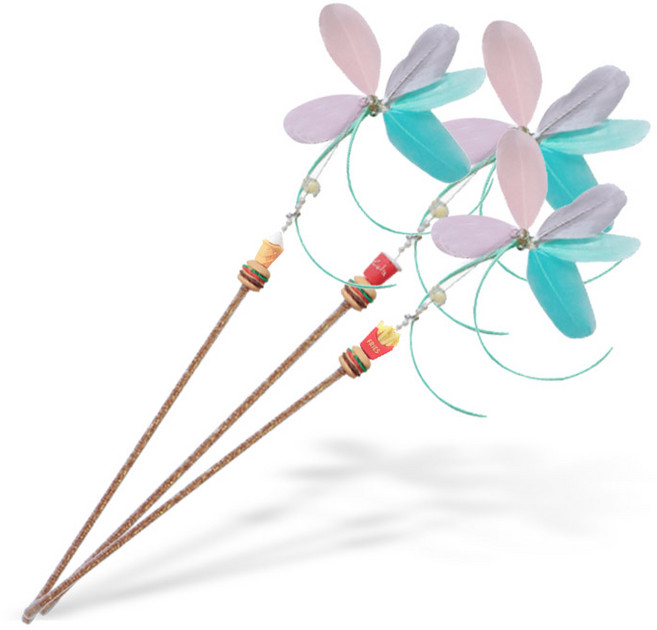 딩동펫 고양이 패스트푸드 낚시대 장난감 3종 세트, 아이스크림, 콜라, 감자튀김, 1세트