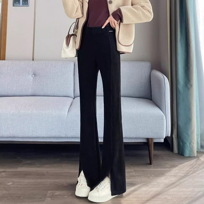 언헤브 여성용 코듀로이 슬릿 플레어 팬츠