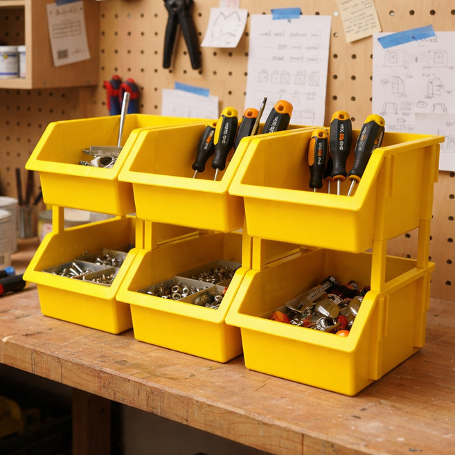보노하우스 워크박스 부품정리함 옐로우, 6개