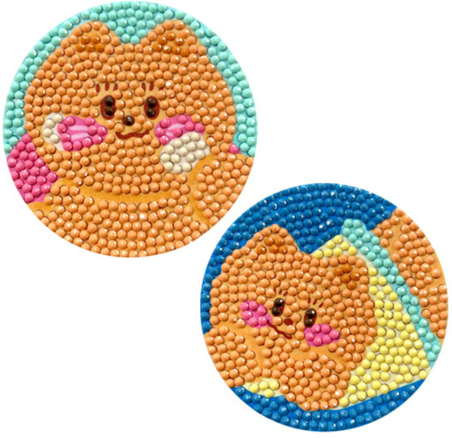 3D 귀염뽀짝 DIY 원형 보석십자수 거울 세트 8.5 x 8.5 cm, 죠니, 1세트