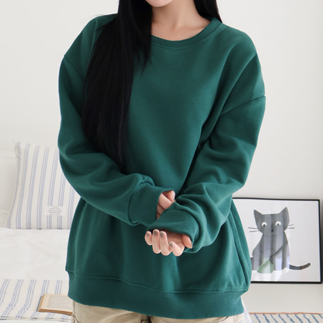 LUNA GIRL 女款基本款特殊雙面大尺碼刷毛素色大學T L24WT110101