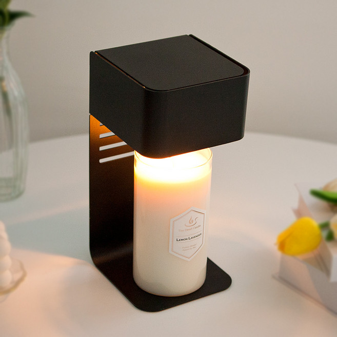 더스윗캔들워머 카페 타이머 + 더스윗캔들 라지자 + 전구2p 세트, 블랙(캔들워머), 프레쉬린넨(캔들)