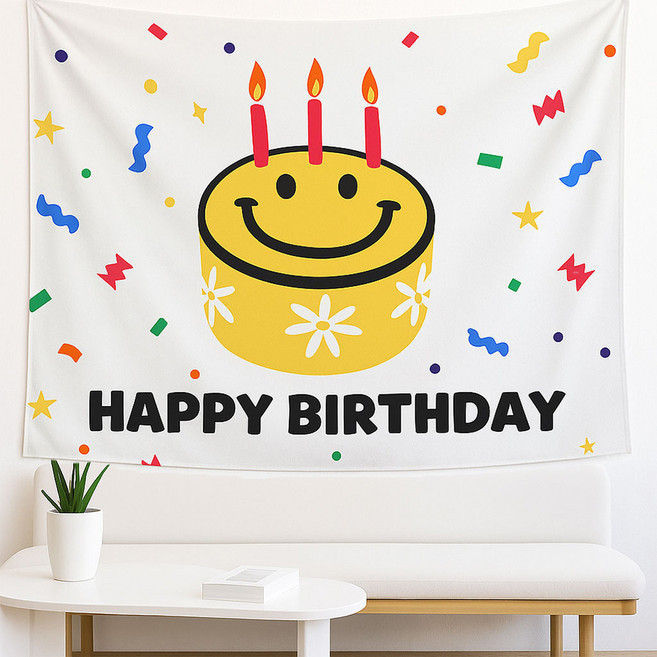 미미파티 파티 셀프 장식 플라넬 고급원단 생일 현수막, 2 해피케이크