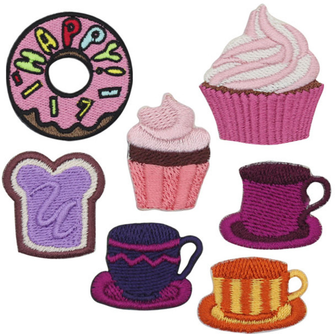 패션포인트 자수 와펜 쿠키앤커피 세트, 7종(자주, 네이비, 오렌지), 1세트