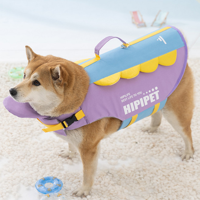 웨이비데이즈 강아지 물결 컬러 구명조끼, 퍼플, 1개