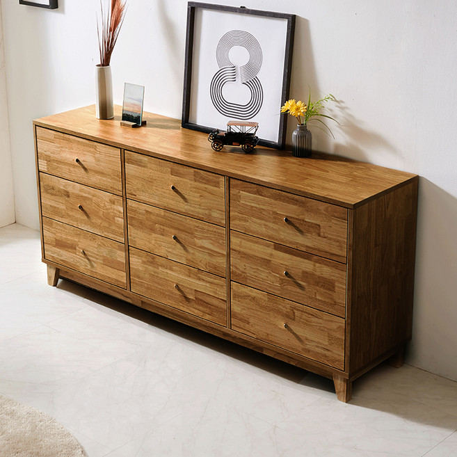 파로마 자일라 높은 LPM 고무나무 원목 서랍장 방문설치, 월넛, 9개