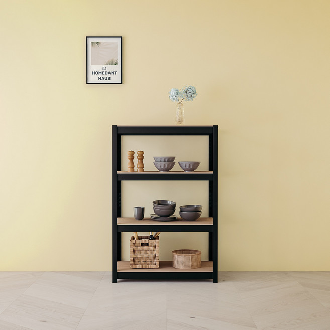 홈던트하우스 업그레이드형 무볼트 철제 선반, 블랙, 4단