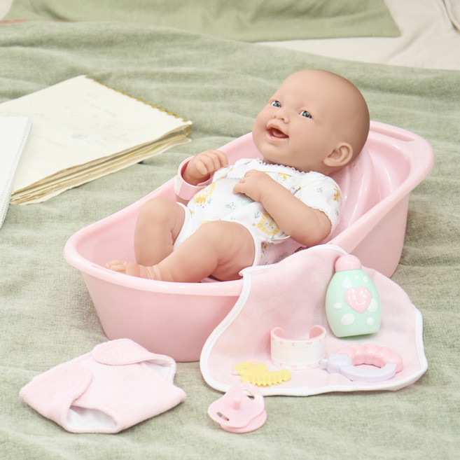 베렝구어 고무바디 라뉴본 신생아 인형과 목욕놀이 디럭스 세트 34cm, 핑크, 1개
