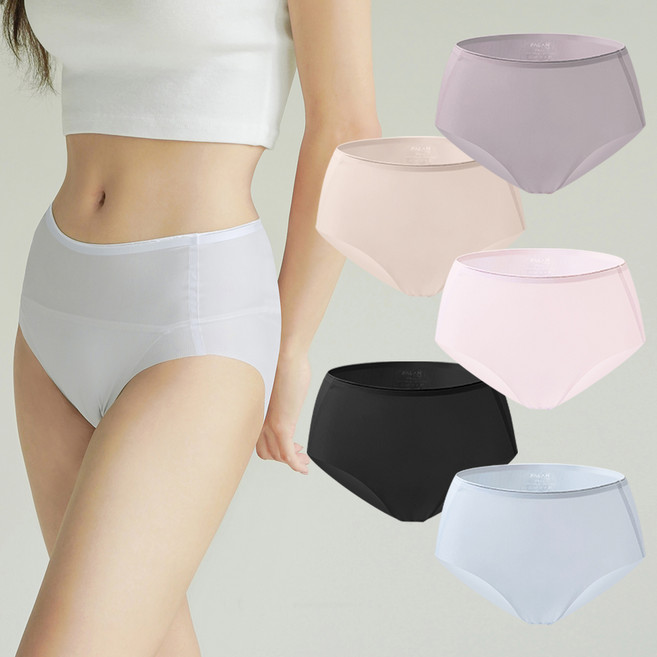 PALAN Air Skin無痕剪裁無縫線涼感透氣貼身內褲 5件組, 黑色, 膚色, 深紫色, 粉紅色, 藍色