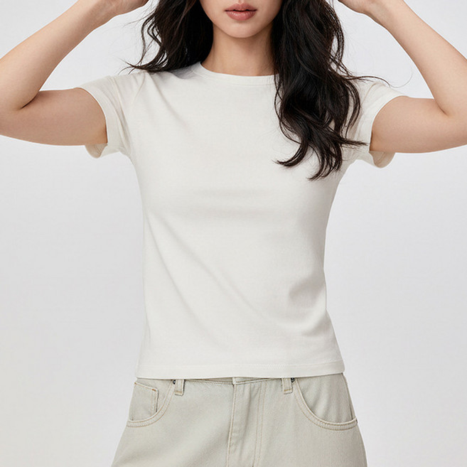 닷이프 여성용 썸머 세미 슬림 무지 반팔 티셔츠 D263-0269 2p