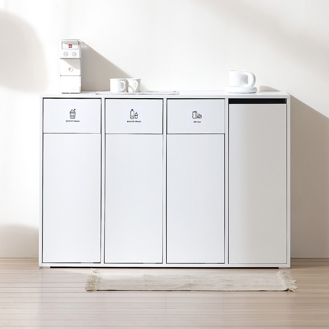퍼니하우스 서울소호 클린 분리수거 슬림수납장 고객직접설치, 화이트, 4단