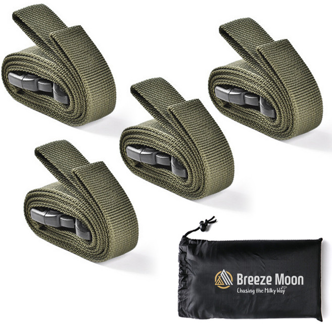 브리즈문 버클형 압축 웨빙 스트랩 4p + 보관 파우치 세트, 올리브 그린, 1세트