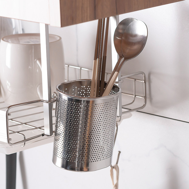 퍼스트리빙 걸이형 타공 스텐 수저통, 실버, 1개