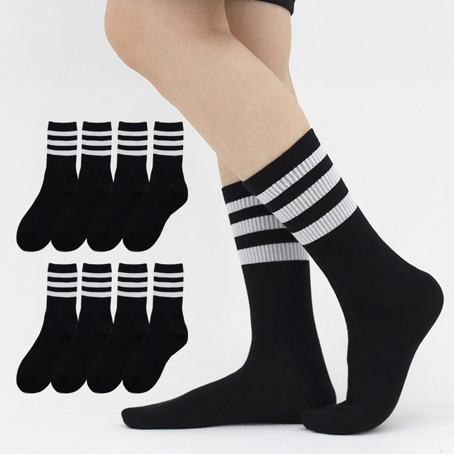 이지레그 여성용 스포츠 밴딩 논쿠션 장목 삼선 양말 8켤레