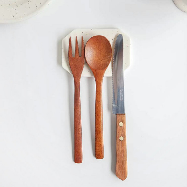 니코트 우드 커트러리 3종 세트, 파스타스푼 + 파스타포크 + 브레드나이프, 1세트