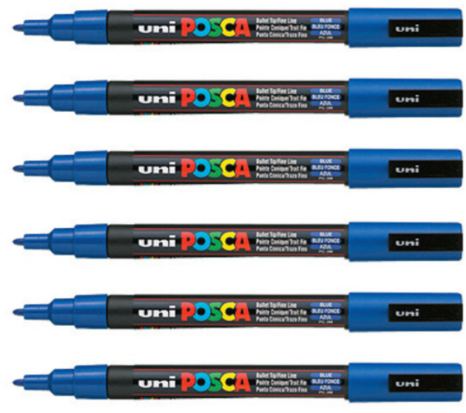 POSCA 細字水性麥克筆 PC-3M 藍色, 6個, 1色