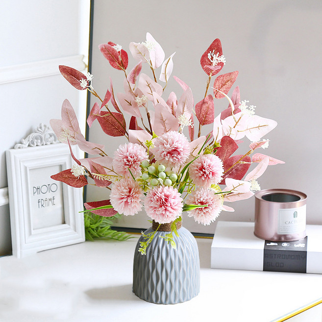 조화 폴라 러블리 수국 + 꽃병 세트, 핑크, 1세트