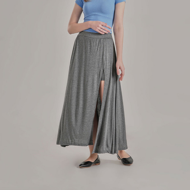 젬블링 밴딩 하이웨스트 옆트임 롱 면 스커트