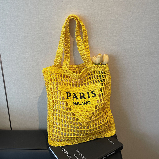 시크힐즈 씨니알르 니트 자수 레터링 여행 휴양지 쇼퍼백 11827