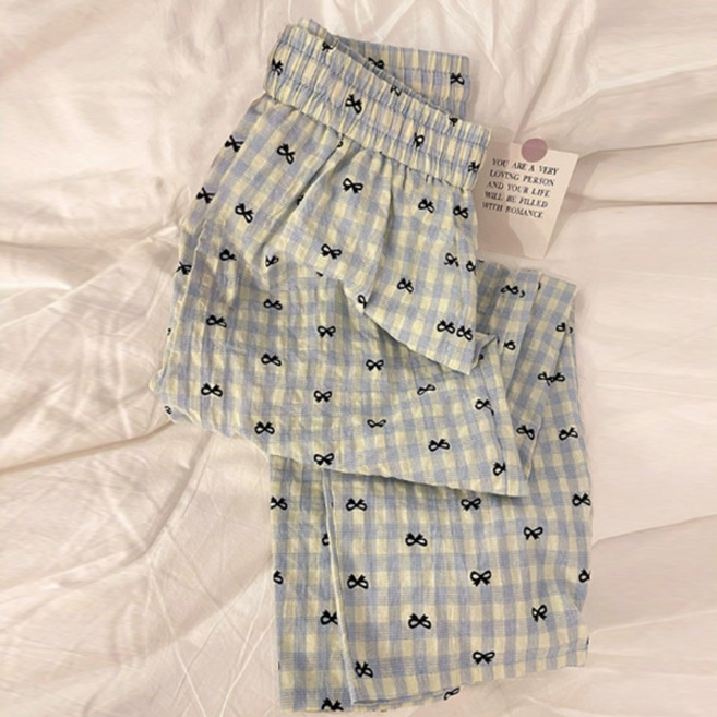 PEONIST 女款蝴蝶結格紋圖案睡褲