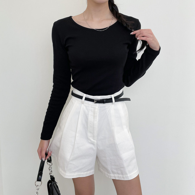 투데이앤룩 여성용 코튼 긴팔 소프트 슬림 무드 티셔츠 라운드넥