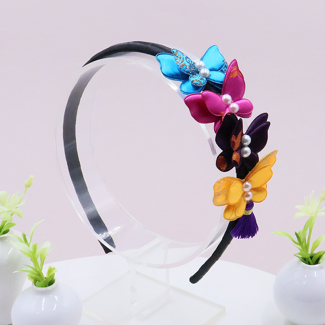 비단길 금설 진주 겹나비 한복 머리띠 나비태슬