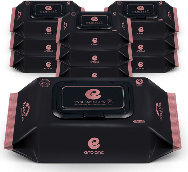 앙블랑 세이프 블랙 아기 물티슈 캡형, 78g, 70매, 10개